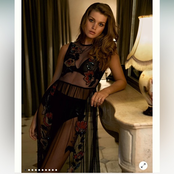 Anthropologie Not So Serious Midnight Garden Mesh Embellished Bead Maxi Dress